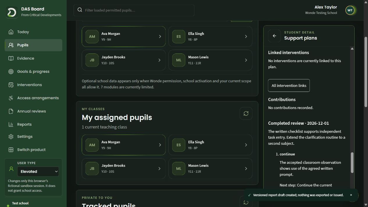 A completed support-plan review records decisions and next actions.